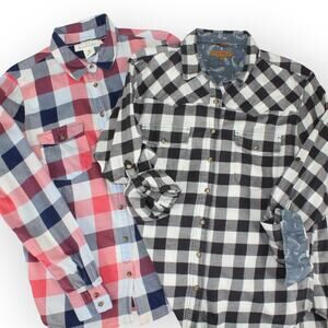 Large 2 Buffalo Check PearlSnapFlannel LOGG Collar ButtonUp Plaid Western